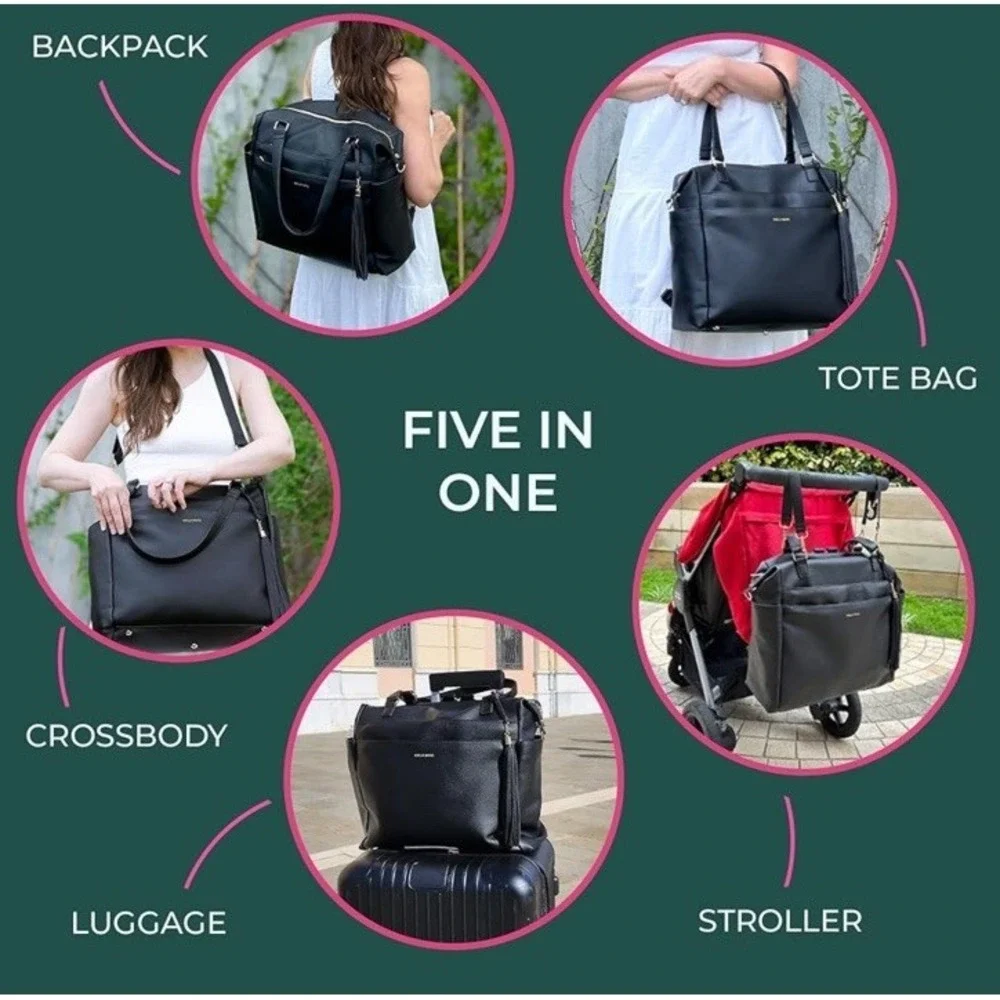Kaela Marie Large Diaper Bag Backpack, Vegan Leather Travel Tote with Brown‎